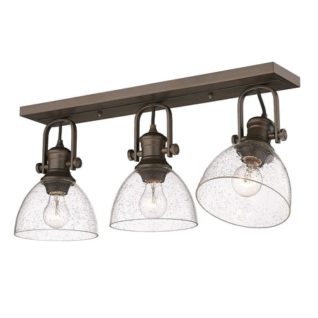 Hines 3-Light Semi-Flush in Rubbed Bronze with Seeded Glass