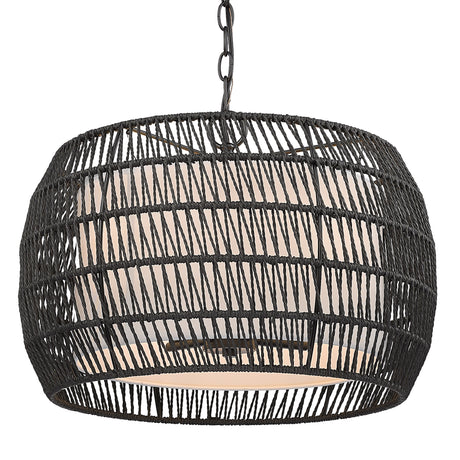 Everly 4 Light Pendant in Matte Black with Modern Black Rattan Shade