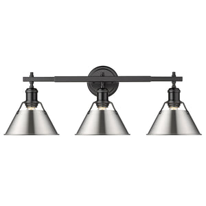 Orwell BLK 3 Light Bath Vanity in Matte Black with Pewter Shade