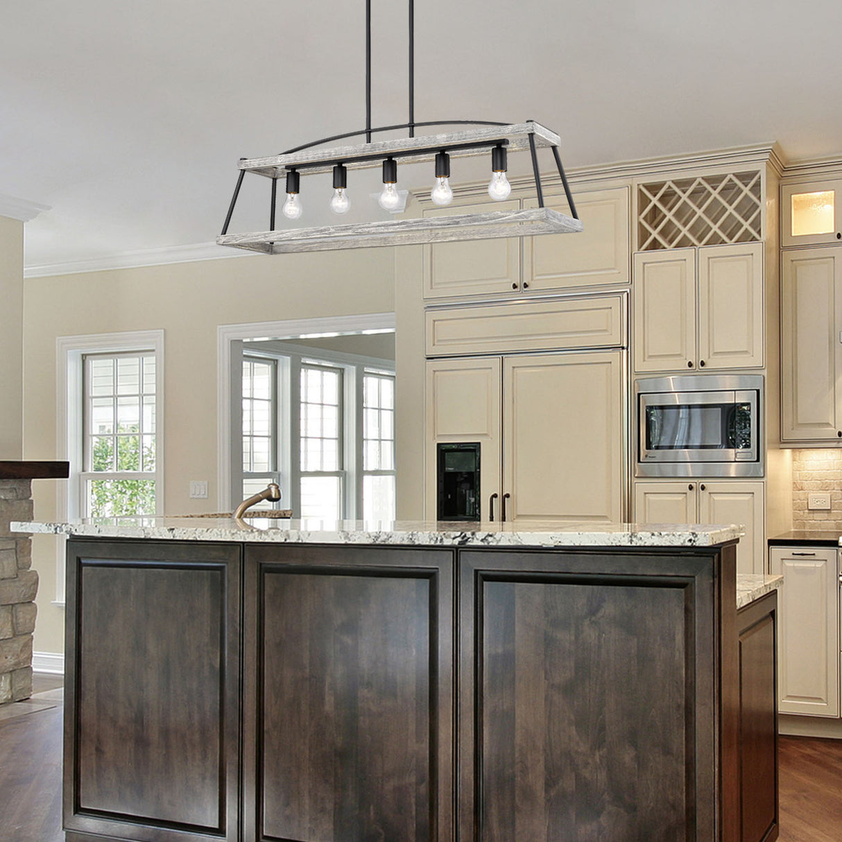 Teagan Linear Pendant in Natural Black with Gray Harbor Accents