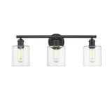 Fisher 3-Light Bath Vanity in Matte Black with Clear Glass Shades
