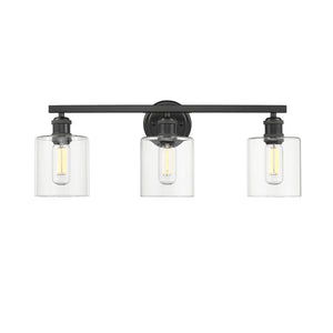 Fisher 3-Light Bath Vanity in Matte Black with Clear Glass Shades