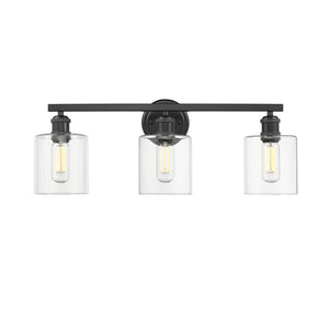Fisher 3-Light Bath Vanity in Matte Black with Clear Glass Shades