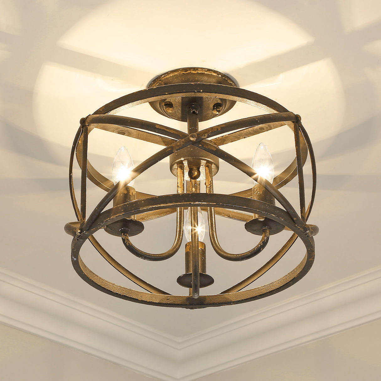Alcott Semi-Flush in Antique Black Iron