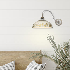 Kinsley 1 Light Articulating Wall Sconce in Aged Galvanized Steel with Antique Ivory Shade