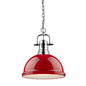 Duncan 1 Light Pendant with Chain in Chrome with a Red Shade