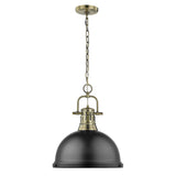 Duncan 1 Light Pendant with Chain in Aged Brass with a Matte Black Shade