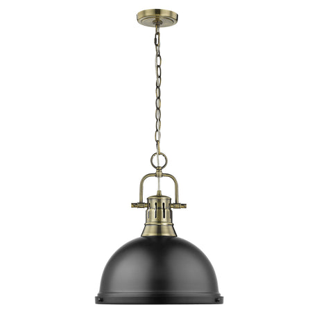 Duncan 1 Light Pendant with Chain in Aged Brass with a Matte Black Shade
