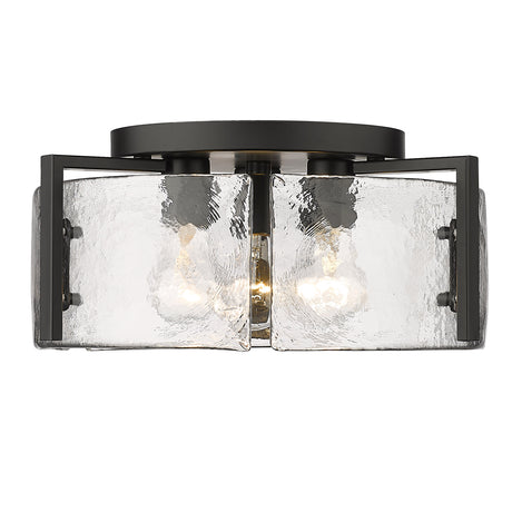 Aenon 3-Light Flush Mount in Matte Black with Hammered Water Glass