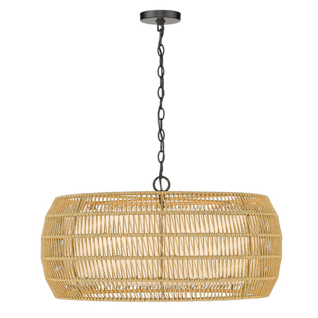 Everly 6 Light Chandelier in Matte Black with Natural Rattan Shade