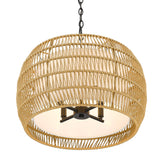 Everly 4 Light Chandelier in Matte Black with Natural Rattan Shade