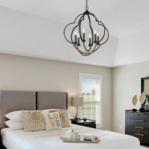 Flori 6 Light Pendant in Matte Black with Espresso Wood Beads