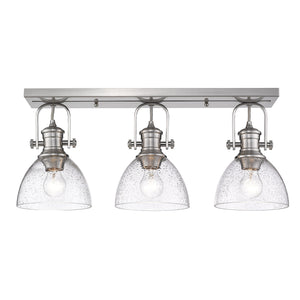 Hines 3-Light Semi-Flush in Pewter with Seeded Glass