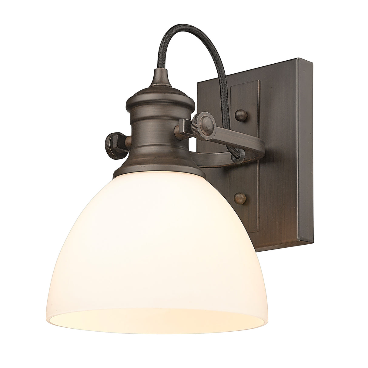 Hines 1-Light Semi-Flush in Rubbed Bronze with Opal Glass