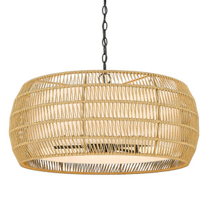 Everly 6 Light Chandelier in Matte Black with Natural Rattan Shade