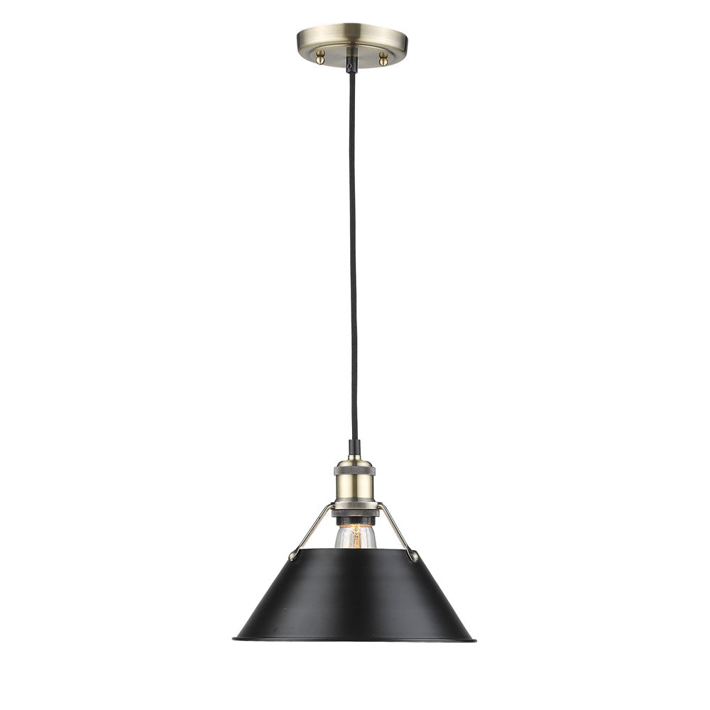 Orwell AB 1 Light Pendant - 10" in Aged Brass with Matte Black Shade