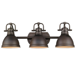 Duncan 3 Light Bath Vanity in Rubbed Bronze with a Rubbed Bronze Shade