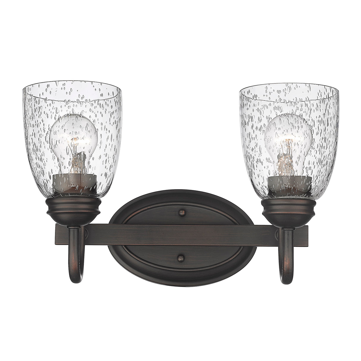 Parrish RBZ 2 Light Bath Vanity in Rubbed Bronze with Seeded Glass Shade