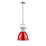 Duncan Small Pendant with Rod in Pewter with a Red Shade