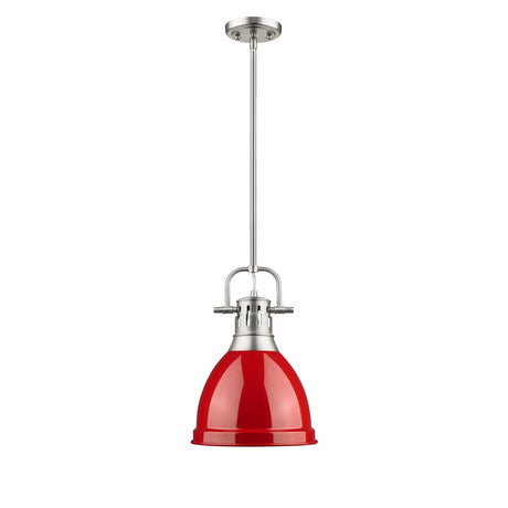 Duncan Small Pendant with Rod in Pewter with a Red Shade