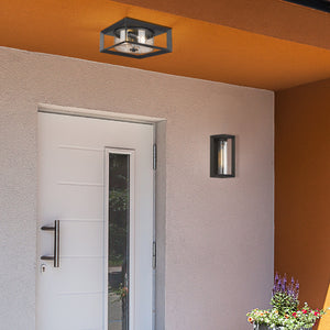 Smyth Outdoor Flush Mount in Natural Black with Seeded Glass