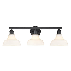 Carver 3 Light Bath Vanity in Matte Black with Vintage Milk Glass
