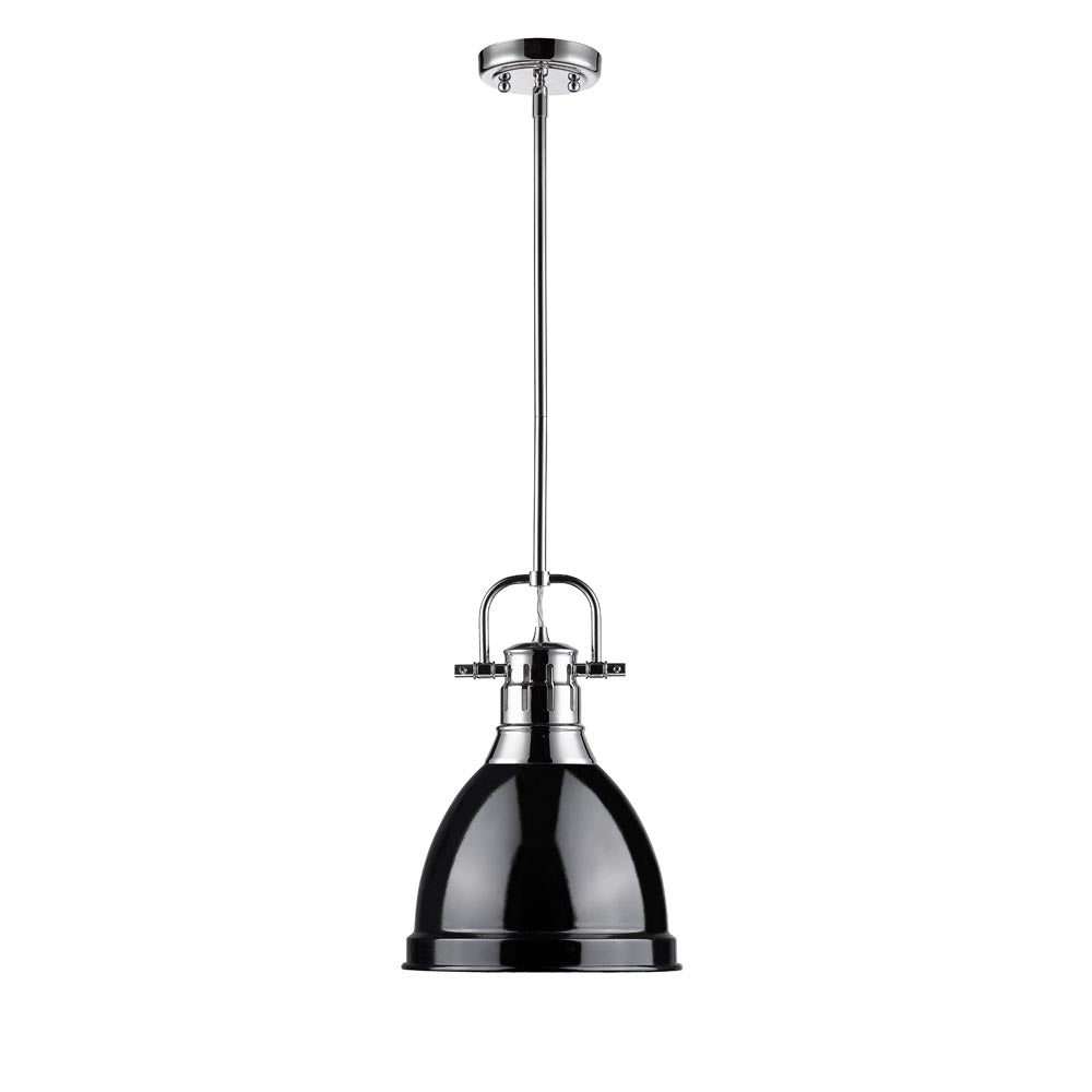 Duncan Small Pendant with Rod in Chrome with a Black Shade
