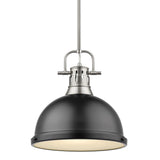 Duncan 1 Light Pendant with Rod in Pewter with a Matte Black Shade