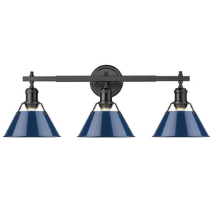 Orwell BLK 3 Light Bath Vanity in Matte Black with Navy Blue Shade