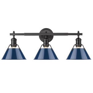 Orwell BLK 3 Light Bath Vanity in Matte Black with Navy Blue Shade