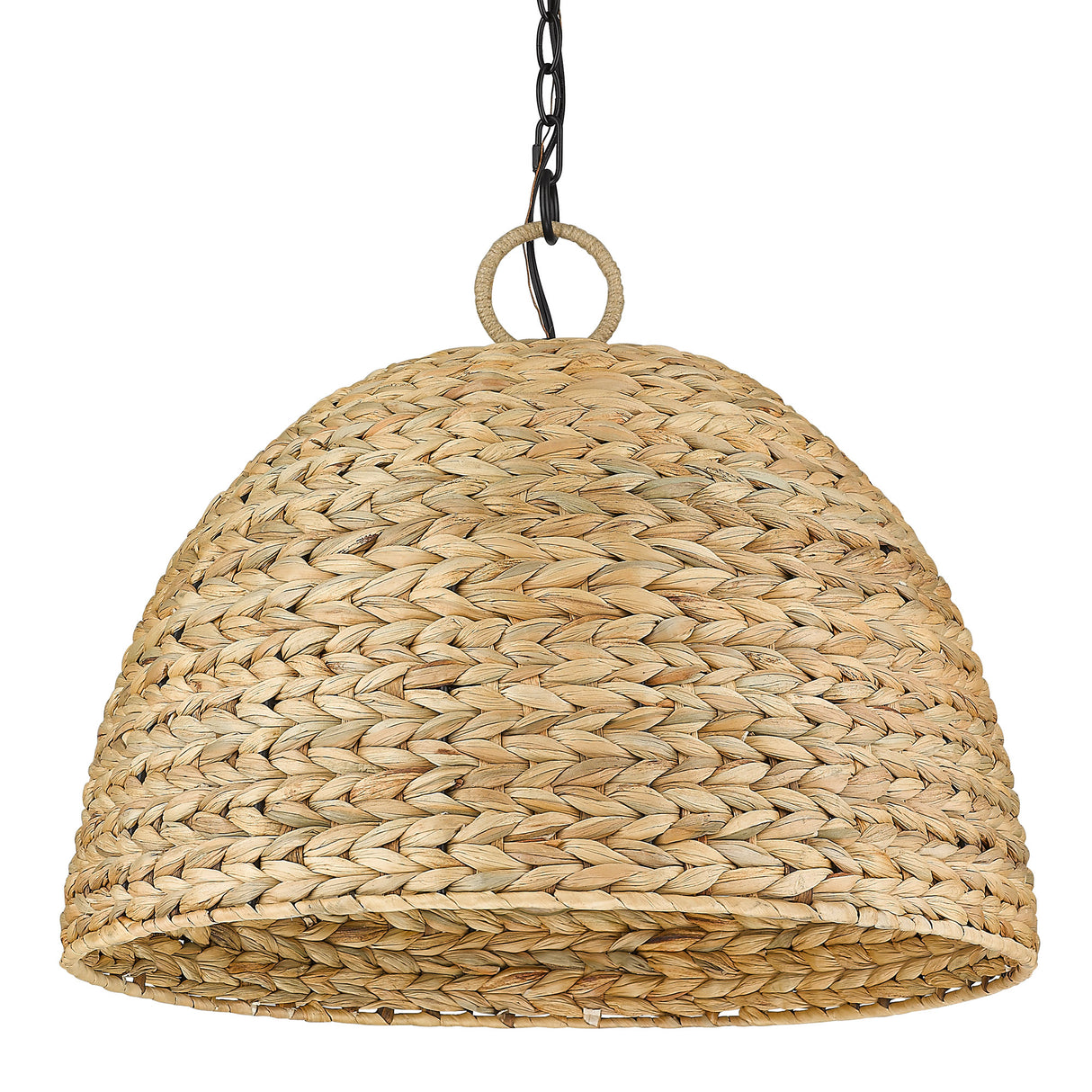 Rue 5 Light Pendant in Matte Black with Woven Sweet Grass Shade