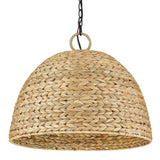Rue 5 Light Pendant in Matte Black with Woven Sweet Grass Shade