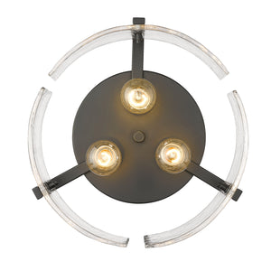 Aenon 3-Light Flush Mount in Matte Black with Hammered Water Glass