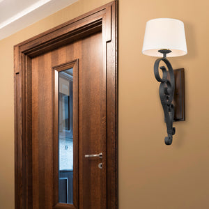 Madera BI Large 1 Light Wall Sconce in Black Iron with Rustic Oak Shade