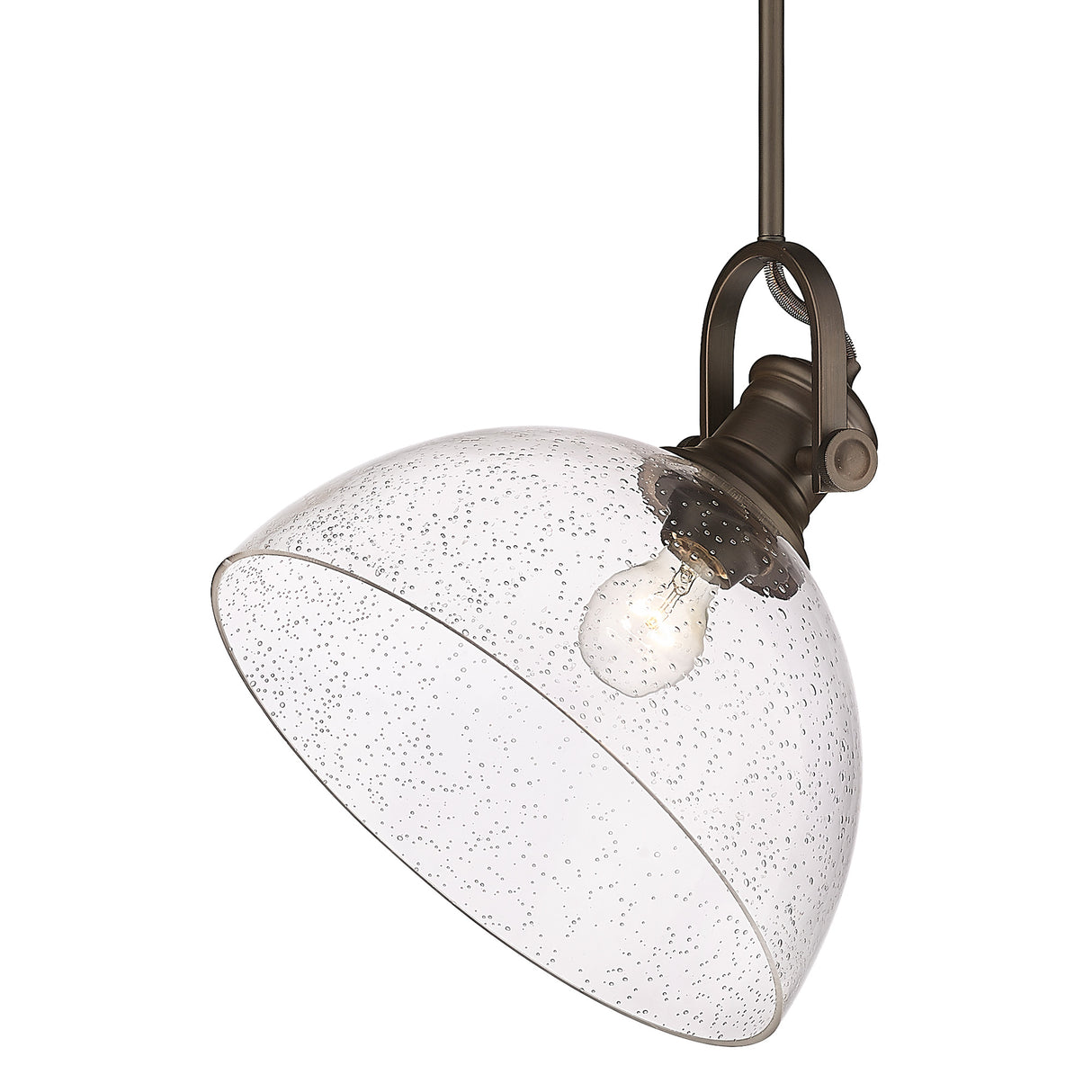 Hines 1-Light Pendant in Rubbed Bronze with Seeded Glass