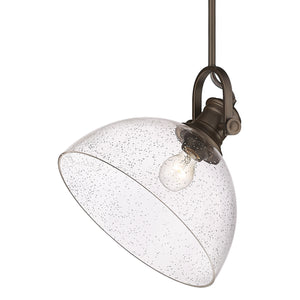 Hines 1-Light Pendant in Rubbed Bronze with Seeded Glass