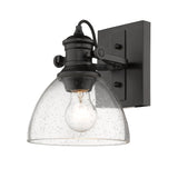 Hines 1-Light Bath Vanity in Matte Black with Seeded Glass