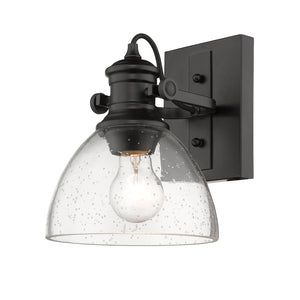 Hines 1-Light Bath Vanity in Matte Black with Seeded Glass