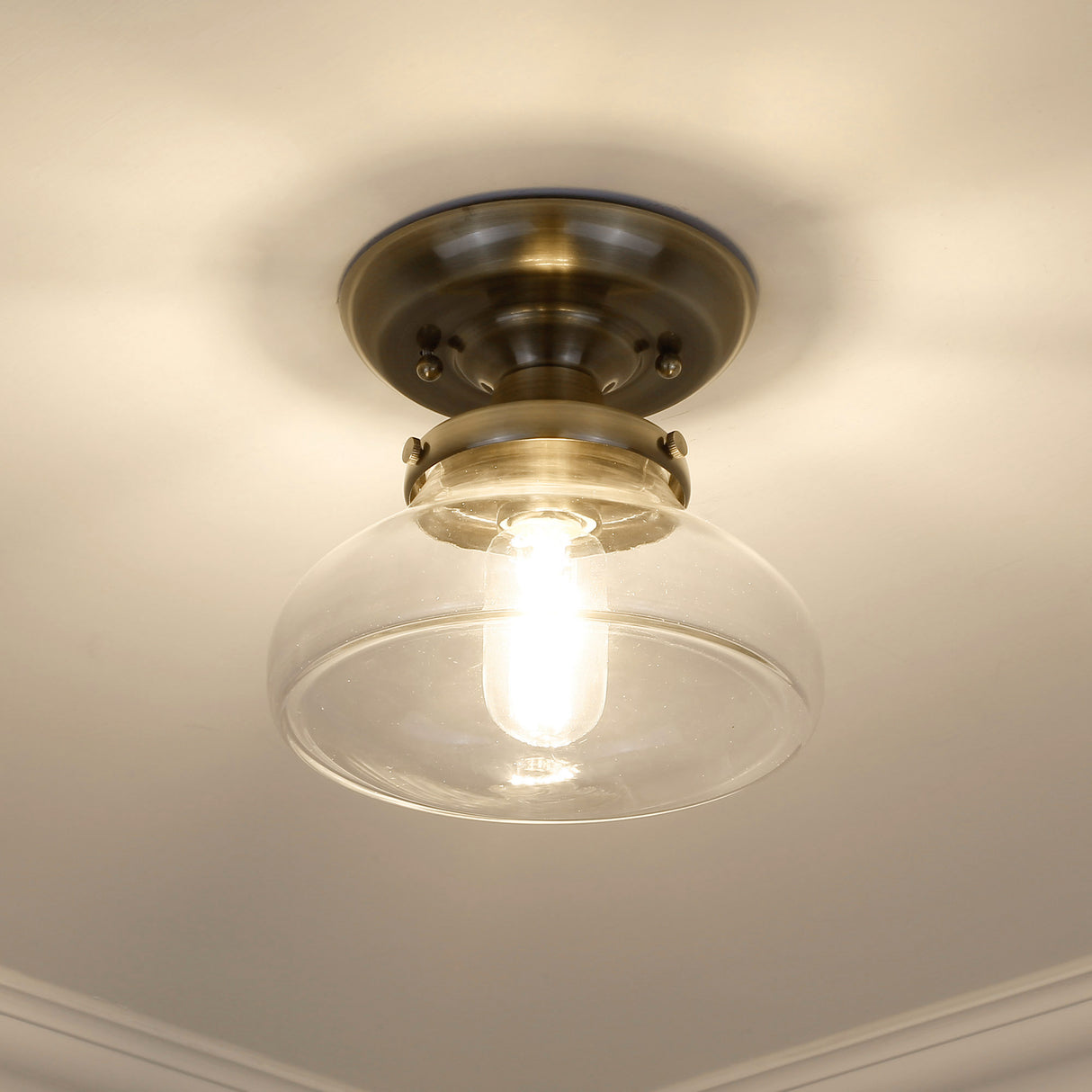 Nash Semi-Flush in Aged Brass with Clear Glass