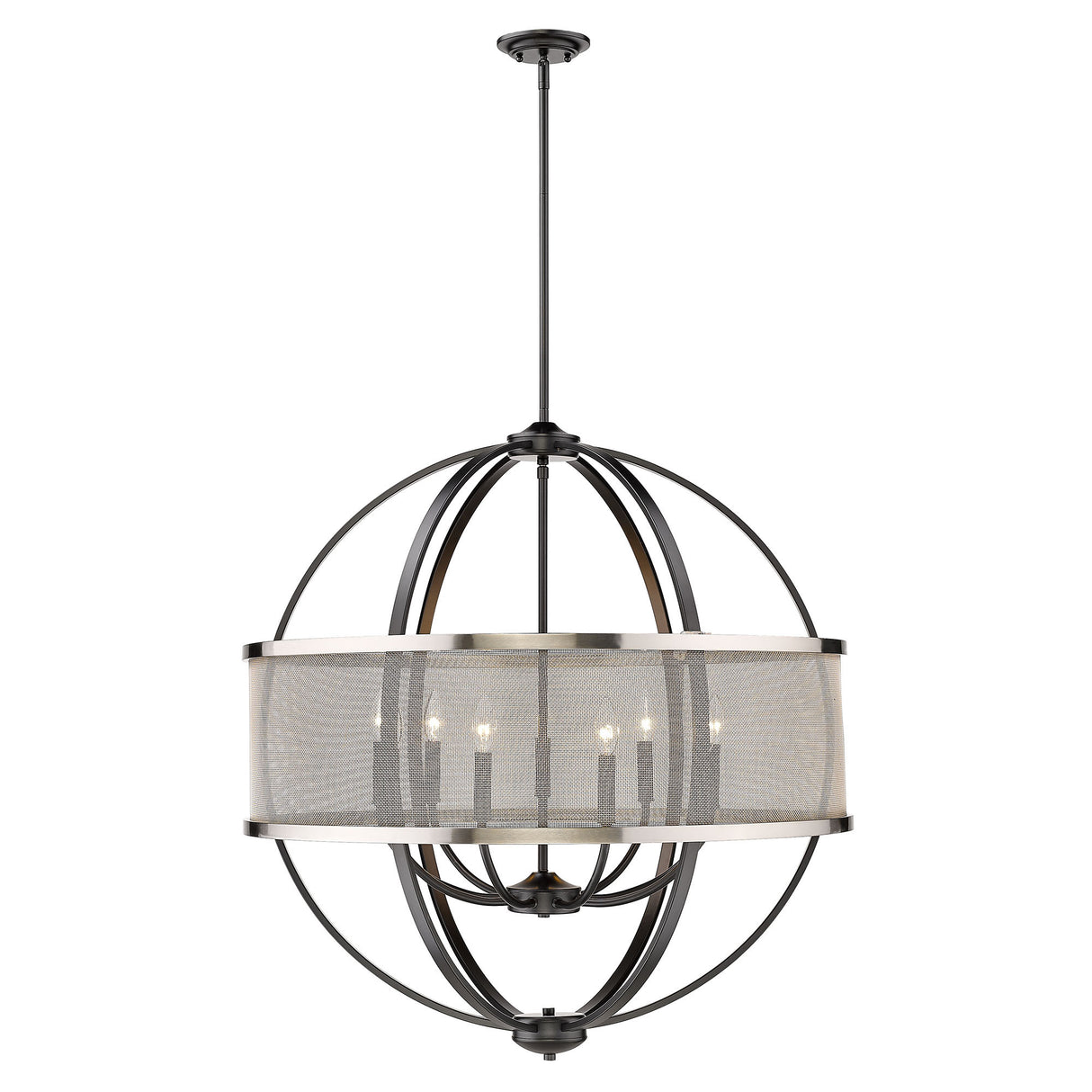 Colson BLK 9 Light Chandelier (with Pewter shade) in Matte Black