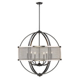 Colson BLK 9 Light Chandelier (with Pewter shade) in Matte Black