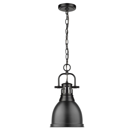 Duncan Small Pendant with Chain in Matte Black with a Matte Black Shade