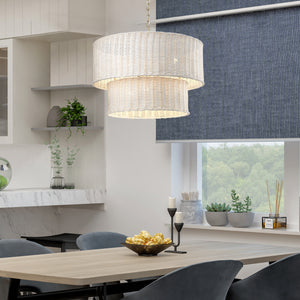 Erma BCB 6 Light Chandelier in Brushed Champagne Bronze with White Wicker Shade