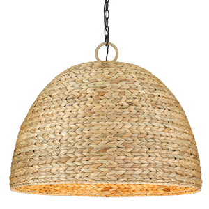 Rue 8 Light Pendant in Matte Black with Woven Sweet Grass Shade