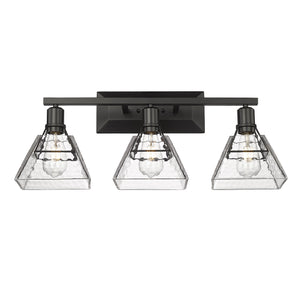 Kepler 3 Light Bath Vanity in Matte Black with Water Glass Shade