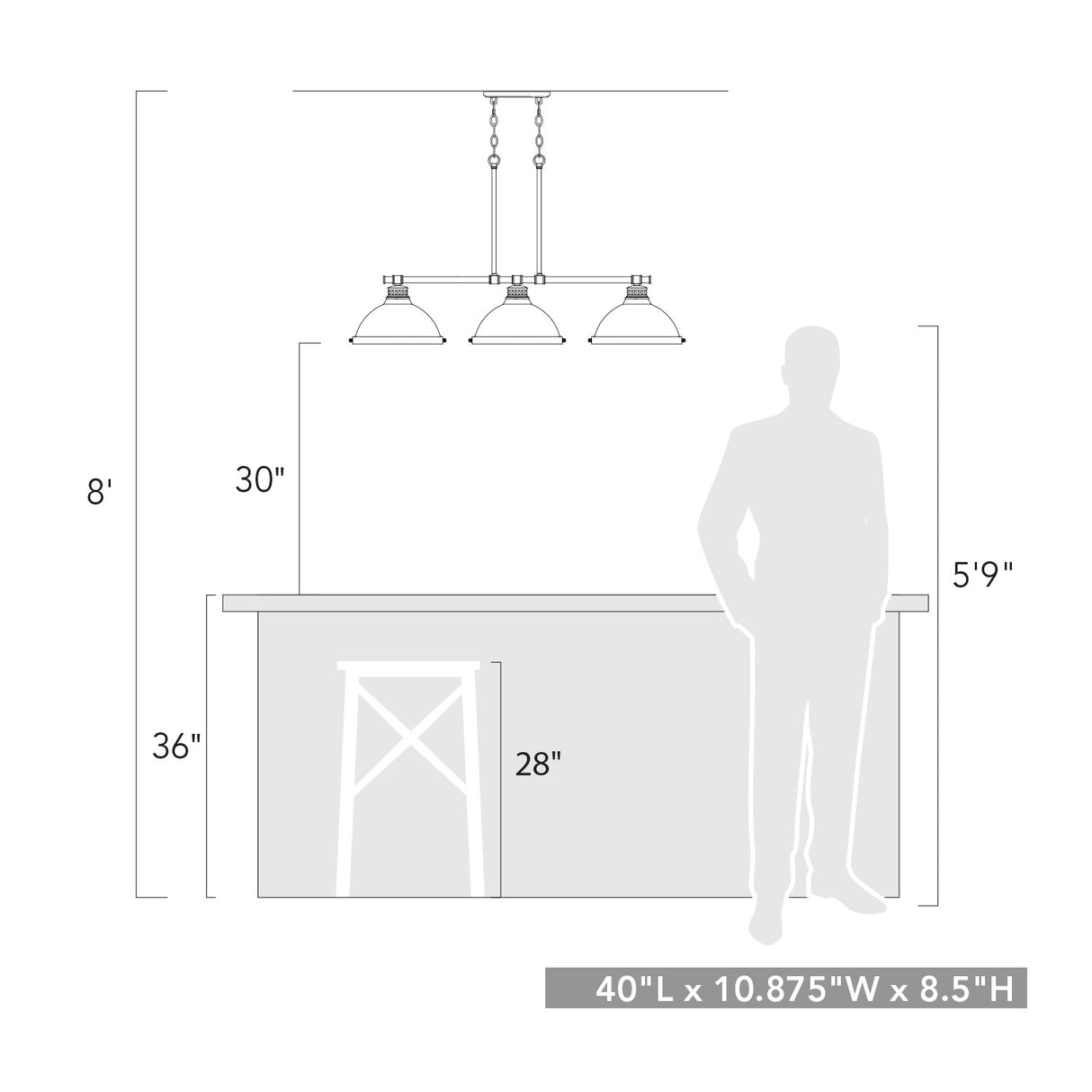 Duncan 3 Light Linear Pendant in Rubbed Bronze with Rubbed Bronze Shades