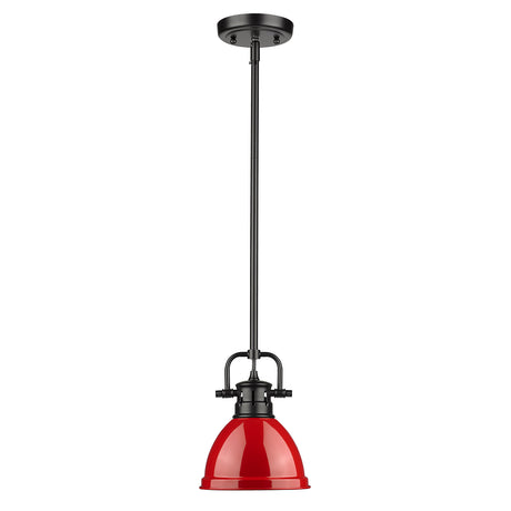Duncan Mini Pendant with Rod in Matte Black with a Red Shade