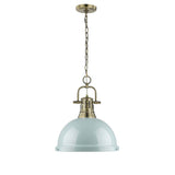 Duncan 1 Light Pendant with Chain in Aged Brass with a Seafoam Shade