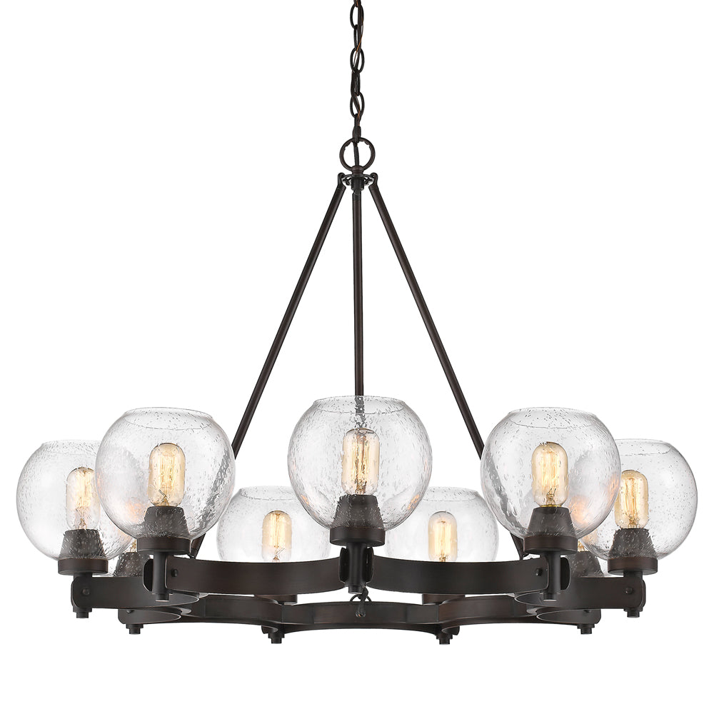Galveston 9-Light Chandelier in Rubbed Bronze with Seeded Glass