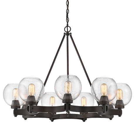 Galveston 9-Light Chandelier in Rubbed Bronze with Seeded Glass